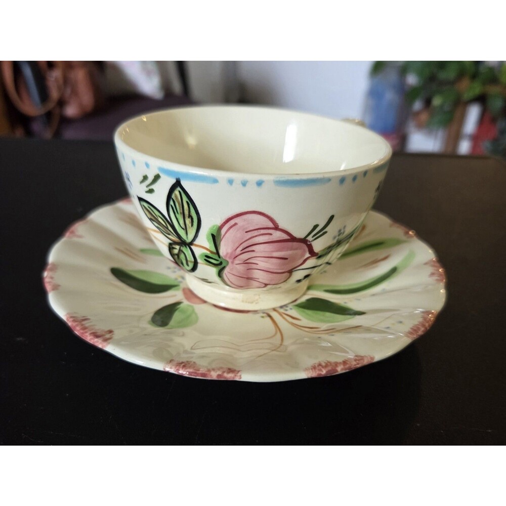 Blue Ridge Hand Painted Floral Teacup & Saucer Set Wild Rose 1945-1957 VTG